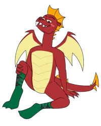 Size: 4800x6000 | Tagged: suggestive, artist:aaron amethyst, derpibooru import, garble, dragon, argyle socks, clothes, fangs, featureless crotch, freckles, green socks, image, looking at you, looking down, looking down at you, male, png, simple background, sitting, sock fetish, socks, solo, transparent background, wings