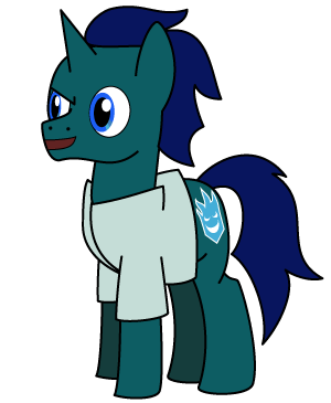 Size: 300x365 | Tagged: safe, artist:j-yoshi64, derpibooru import, oc, oc:firebrand, unofficial characters only, pony, unicorn, analysis bronies, blue coat, blue mane, comic, dialogue, evil counterpart, human in equestria, image, levitation, magic, male, palette swap, png, recolor, solo, stallion, telekinesis