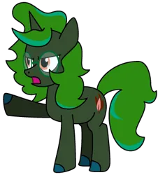 Size: 330x365 | Tagged: safe, artist:j-yoshi64, derpibooru import, oc, oc:aramau, unofficial characters only, pony, unicorn, analysis bronies, comic, dialogue, evil counterpart, female, glasses, green coat, green mane, human in equestria, image, levitation, magic, mare, palette swap, png, recolor, solo, telekinesis