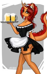Size: 1188x1842 | Tagged: suggestive, artist:agleo, ponerpics import, oc, unofficial characters only, anthro, 3d, breasts, clothes, drink, female, image, jpeg, maid