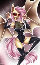 Size: 1280x2048 | Tagged: suggestive, artist:agleo, ponerpics import, fluttershy, anthro, 3d, breasts, clothes, female, fingerless gloves, gloves, image, jpeg, leotard