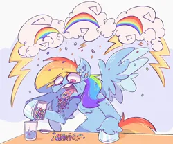 Size: 1530x1272 | Tagged: safe, artist:burgivore, derpibooru import, rainbow dash, pegasus, pony, adderall, drugs, glass, glass of water, hooves, image, jpeg, looking down, pills, solo, tongue out, wings