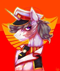 Size: 2536x3000 | Tagged: safe, artist:plushielover, derpibooru import, oc, oc:weiße feder, unofficial characters only, pony, unicorn, equestria at war mod, burn scar, clothes, image, male, military, military uniform, png, scar, solar empire, uniform