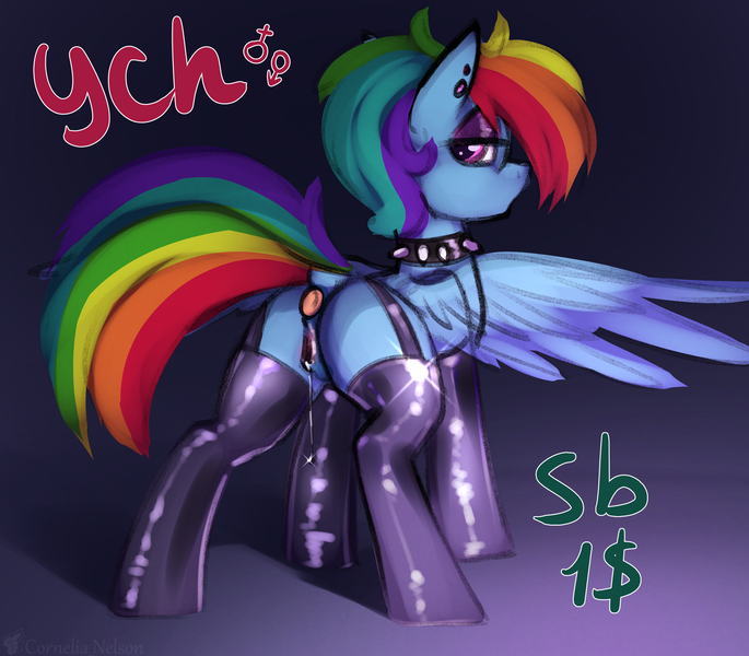 Size: 2654x2326 | Tagged: explicit, artist:cornelia_nelson, derpibooru import, rainbow dash, advertisement, anal insertion, butt, buttplug, choker, collar, commission, ear piercing, female, image, indifferent, insertion, latex, looking at you, piercing, png, rainbutt dash, sex toy, sketch, solo, solo female, spiked choker, spiked collar, vaginal secretions, your character here