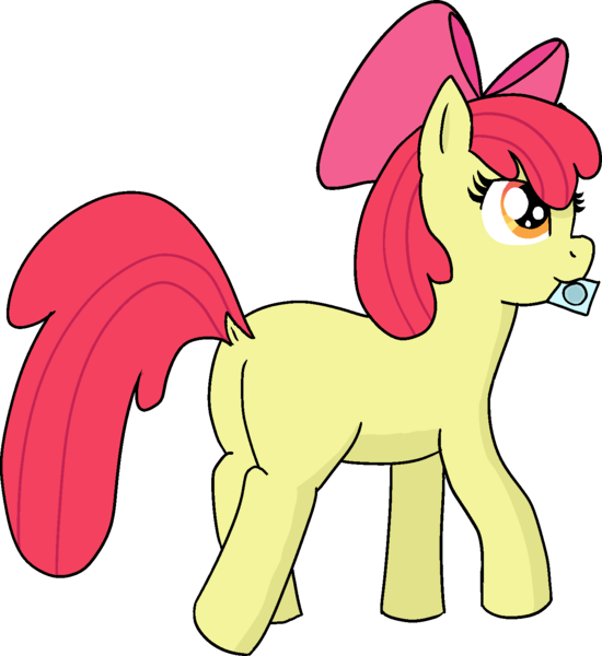 Size: 1390x1515 | Tagged: suggestive, anonymous artist, derpibooru import, apple bloom, earth pony, pony, bloom butt, butt, condom, condom in mouth, dock, female, filly, foal, foalcon, image, mouth hold, png, simple background, tail, transparent background, underage