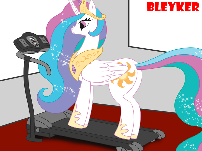 Size: 1600x1200 | Tagged: safe, artist:bleyker, derpibooru import, princess celestia, alicorn, ethereal mane, ethereal tail, image, jewelry, png, regalia, tail, treadmill