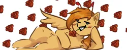 Size: 1650x653 | Tagged: safe, artist:ju4111a, derpibooru import, oc, oc:svatya, unofficial characters only, pegasus, draw me like one of your french girls, flower, image, looking at you, lying, lying down, pegasus oc, pegasus wings, png, romantic, rose, smiling, smiling at you, teeth, wings