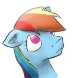 Size: 720x759 | Tagged: safe, artist:taps, derpibooru import, rainbow dash, pony, bust, female, floppy ears, image, jpeg, looking up, mare, no pupils, portrait, simple background, solo, white background