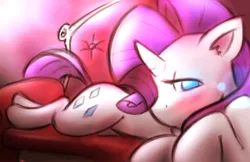 Size: 3000x1941 | Tagged: safe, artist:taps, derpibooru import, rarity, pony, unicorn, blushing, fainting couch, female, high res, image, lying down, mare, png, prone, solo, turned head