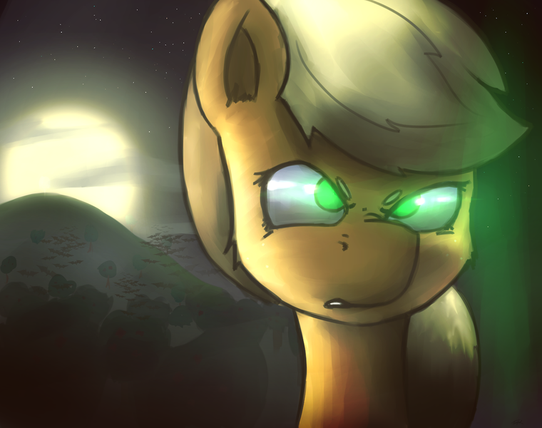 Size: 1280x1010 | Tagged: safe, artist:taps, derpibooru import, applejack, pony, angry, bust, female, full moon, gritted teeth, image, mare, moon, no pupils, png, portrait, solo, teeth