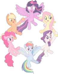 Size: 722x931 | Tagged: safe, artist:pascalmulokozi2, derpibooru import, edit, edited screencap, screencap, applejack, fluttershy, pinkie pie, rainbow dash, rarity, twilight sparkle, twilight sparkle (alicorn), alicorn, earth pony, pegasus, pony, unicorn, season 9, the beginning of the end, spoiler:s09, background removed, glow, glowing eyes, holding hooves, image, magic of friendship, mane six, not a vector, png, simple background, together, transparent background