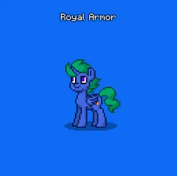 Size: 387x385 | Tagged: safe, derpibooru import, oc, oc:royal armor, unofficial characters only, alicorn, pony, pony town, alicorn oc, blue background, blue eyes, blue fur, blue skin, green mane, green tail, horn, image, male, png, simple background, stallion, tail, wings
