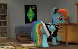 Size: 3103x1944 | Tagged: safe, artist:xafilah, derpibooru import, rainbow dash, pegasus, pony, 3d, bed, clothes, gmod, image, maid, png, rainbow maid, solo