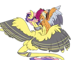 Size: 3893x3292 | Tagged: safe, artist:krissstudios, derpibooru import, fluttershy, scootaloo, pony, alternate hairstyle, augmented, augmented tail, colored wings, image, multicolored wings, older, png, simple background, tail, transparent background, wings