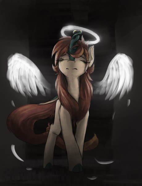 Size: 2480x3235 | Tagged: source needed, safe, artist:blvckmagic, derpibooru import, oc, oc:ophiuchus, unofficial characters only, kirin, eyes closed, female, halo, image, png, solo