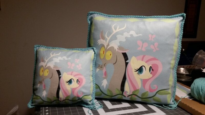 Size: 1500x844 | Tagged: safe, artist:coreyscorner, derpibooru import, butterfly, insect, discordant harmony, duo, duo male and female, female, image, jpeg, male, pillow, product, selling