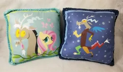 Size: 1500x877 | Tagged: safe, artist:coreyscorner, derpibooru import, discord, fluttershy, butterfly, insect, discordant harmony, duo, duo male and female, female, image, irl, jpeg, male, photo, pillow, product, selling