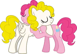 Size: 2852x1998 | Tagged: safe, anonymous artist, derpibooru import, pinkie pie, surprise, earth pony, pegasus, pony, g1, .svg available, base used, duo, eyelashes, hug, image, mlp fim's thirteenth anniversary, png, simple background, smiling, transparent background, vector