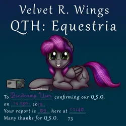 Size: 1400x1400 | Tagged: safe, artist:adagiostring, derpibooru import, oc, unofficial characters only, pegasus, pony, grin, ham radio, headset, image, jpeg, looking at you, lying down, prone, radio, smiling, solo, song cover