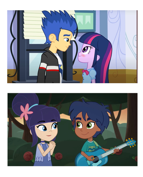 Size: 1897x2349 | Tagged: safe, derpibooru import, editor:sunsetfan123, flash sentry, twilight sparkle, equestria girls, berry in the big city, blueberry muffin (strawberry shortcake), buckleberry, female, flashlight, huckleberry pie (strawberry shortcake), image, jpeg, male, shipping, straight, strawberry shortcake