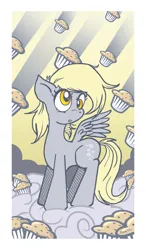 Size: 1050x1800 | Tagged: safe, artist:xkappax, derpibooru import, derpy hooves, pegasus, pony, food, image, muffin, muffin rain, o.o, png, solo, that pony sure does love muffins