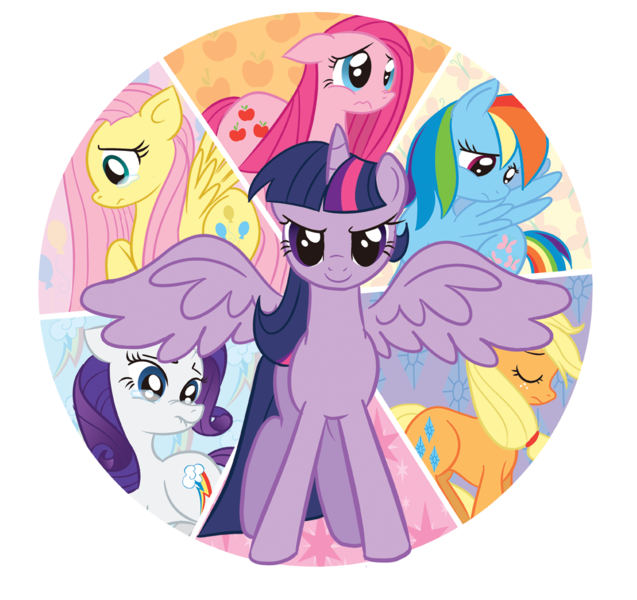 Size: 1009x950 | Tagged: safe, artist:xkappax, derpibooru import, applejack, fluttershy, pinkie pie, rainbow dash, rarity, twilight sparkle, twilight sparkle (alicorn), alicorn, earth pony, pegasus, pony, unicorn, magical mystery cure, cutie mark swap, image, mane six, png, sad, simple background, smiling, spread wings, transparent background, wings