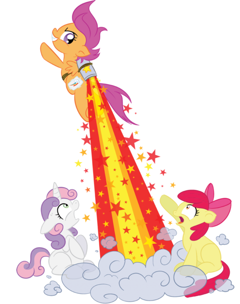 Size: 1080x1368 | Tagged: safe, artist:xkappax, derpibooru import, apple bloom, scootaloo, sweetie belle, earth pony, pegasus, pony, unicorn, cutie mark crusaders, design, fake cutie mark, flying, image, jetpack, png, rocket, scootaloo can fly, shirt design, simple background, transparent background, trio