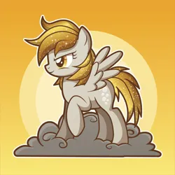 Size: 1080x1080 | Tagged: safe, artist:xkappax, derpibooru import, derpy hooves, pegasus, pony, cloud, image, jpeg, side view, solo, sun, sunset