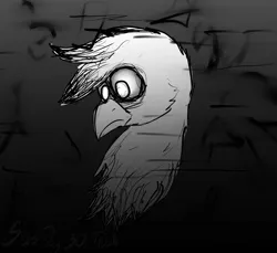 Size: 1500x1375 | Tagged: safe, artist:somber, derpibooru import, gryphon, image, inktober, inktober 2023, jpeg, male, solo