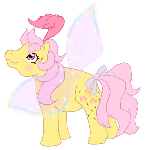 Size: 3472x3504 | Tagged: safe, artist:mjangelvortex, derpibooru import, rosedust, flutter pony, pony, g1, bow, digital art, feather, female, glow, glowing wings, image, insect wings, looking up, mare, png, queen rosedust, simple background, smiling, sparkles, tail, tail bow, transparent background, transparent wings, wings, wip