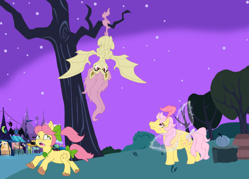 Size: 12928x9272 | Tagged: safe, artist:byteslice, artist:mjangelvortex, artist:mlp-silver-quill, derpibooru import, edit, fluttershy, posey (g5), rosedust, bat pony, earth pony, flutter pony, pony, g1, g5, 40th anniversary, angry, bat ponified, bat wings, bow, chest fluff, derpibooru exclusive, digital art, fangs, feather, female, flutterbat, g4, generation leap, glow, glowing wings, hair bow, hanging, hanging upside down, image, insect wings, jewelry, looking up, mare, mlp fim's thirteenth anniversary, necklace, png, ponytail, posey can't catch a break, prehensile tail, queen rosedust, race swap, running, scared, screaming, simple background, smiling, sparkles, tail, tail bow, trace, transparent background, transparent wings, tree, tree branch, upside down, wings, wip