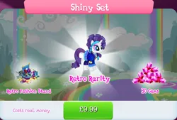 Size: 1268x857 | Tagged: safe, derpibooru import, official, rarity, pony, unicorn, bundle, clothes, costs real money, dress, english, eyeshadow, female, gameloft, gem, headband, horn, image, jewelry, jpeg, makeup, mare, mobile game, my little pony: magic princess, necklace, numbers, sale, solo, solo focus, text