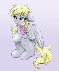 Size: 1796x2160 | Tagged: safe, artist:confetti-cakez, artist:confetticakez, derpibooru import, derpy hooves, dinky hooves, pegasus, pony, unicorn, crying, duo, duo female, equestria's best mother, eyebrows, eyes closed, female, filly, floppy ears, foal, g4, horn, image, mare, mother and child, mother and daughter, open mouth, partially open wings, png, simple background, sitting, sleeping, tears of joy, teary eyes, wings