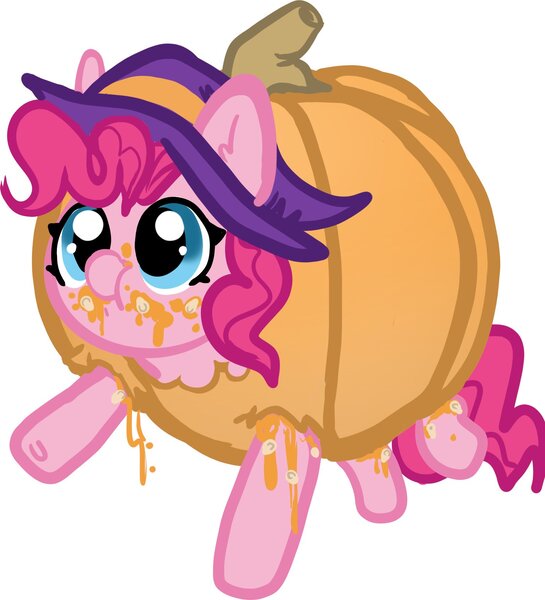 Size: 1533x1687 | Tagged: safe, artist:nootaz, derpibooru import, pinkie pie, earth pony, pony, cute, daaaaaaaaaaaw, diapinkes, female, halloween, hat, holiday, image, jpeg, mare, messy, puffy cheeks, pumpkin, simple background, solo, white background, witch hat