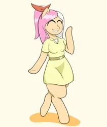 Size: 4191x4961 | Tagged: safe, artist:realgero, derpibooru import, oc, oc:hope, unofficial characters only, semi-anthro, clothes, dress, image, png, simple background, smiling, snoot game, solo, walking
