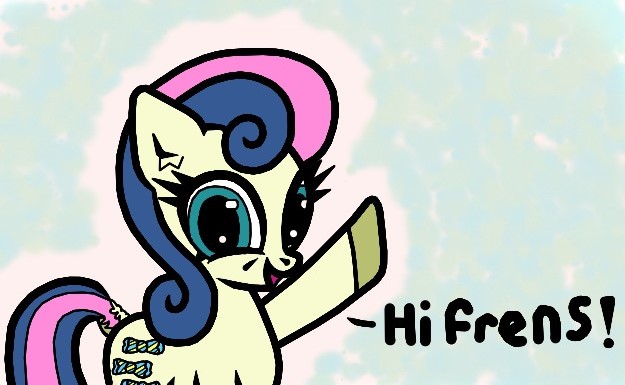 Size: 625x385 | Tagged: safe, artist:scandianon, derpibooru import, bon bon, sweetie drops, earth pony, pony, female, g4, image, jpeg, looking at you, mare, open mouth, raised hoof, smiling, solo, talking to viewer