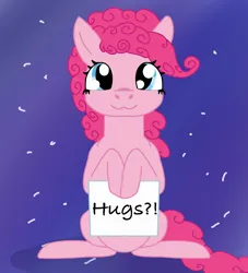 Size: 1998x2198 | Tagged: safe, anonymous artist, derpibooru import, pinkie pie, earth pony, pony, curly mane, derpibooru exclusive, female, hoof hold, image, looking at you, mare, png, sign, smiling, solo