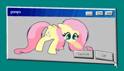 Size: 997x574 | Tagged: safe, artist:talimingi, derpibooru import, fluttershy, pegasus, pony, cute, female, floppy ears, image, jpeg, mare, microsoft windows, shyabetes, solo, this will end in explosions, windows, windows 95