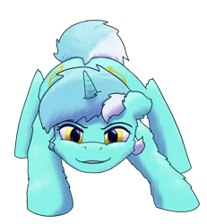 Size: 1703x1844 | Tagged: safe, artist:gosha305, derpibooru import, lyra heartstrings, pony, unicorn, action pose, ass up, cheek fluff, female, floppy ears, full body, glare, grin, horn, image, looking at you, mare, multicolored hair, png, pounce, simple background, smiling, solo, transparent background