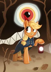Size: 1448x2048 | Tagged: safe, artist:anotherdeadrat, derpibooru import, applejack, earth pony, pony, clothes, costume, image, jpeg, lantern, over the garden wall, solo, tree