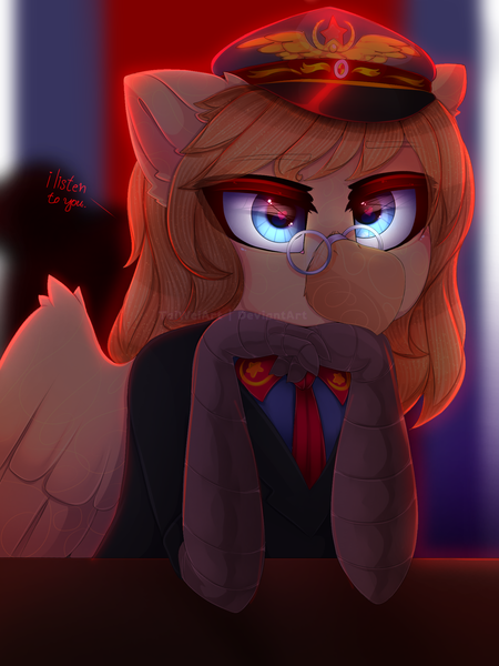 Size: 1500x2000 | Tagged: safe, artist:taiweiart, derpibooru import, oc, oc:grover vi, unofficial characters only, gryphon, equestria at war mod, bust, clothes, female, glasses, hat, image, necktie, peaked cap, png, portrait, rule 63, solo, suit