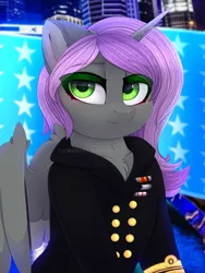 Size: 1500x2000 | Tagged: safe, artist:taiweiart, derpibooru import, oc, oc:cynder dragoneye, unofficial characters only, alicorn, pony, alicorn oc, city, clothes, female, horn, image, mare, military uniform, png, solo, uniform, wings