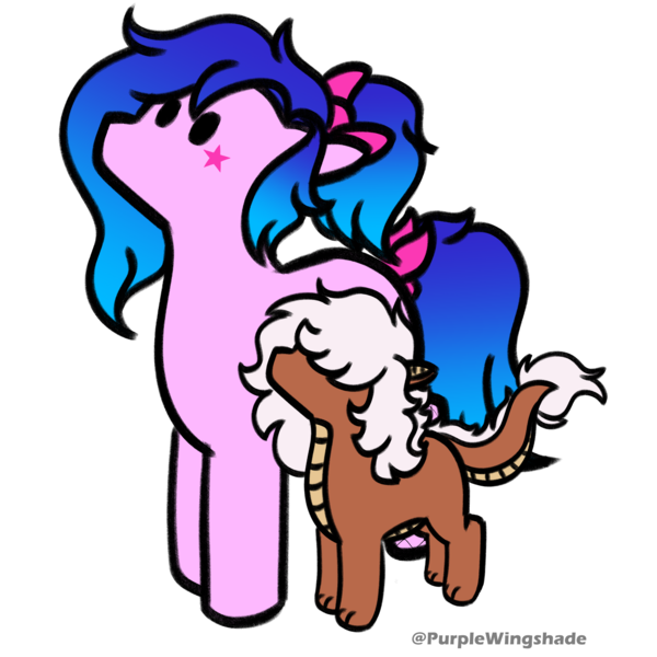 Size: 3000x3000 | Tagged: safe, artist:purple wingshade, derpibooru import, oc, oc:neon, oc:polistar, dragon, hybrid, pony, bow, cute, fluffy, image, long tail, paws, png, purple coat, small, stars, tail, tiny, tiny ponies
