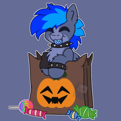 Size: 1048x1048 | Tagged: safe, artist:bluemoon, derpibooru import, oc, oc:proffy floyd, pony, animated, bag, candy, candy bag, commission, eating, food, gif, halloween, holiday, image, munching, nightmare night, nom, solo, your character here