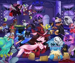 Size: 6000x5000 | Tagged: safe, artist:nekomellow, derpibooru import, nightmare moon, clothes, costume, drink, drinking, group, halloween, halloween costume, holiday, image, many many pony, meme, nightmare night, party, png, ponyvania