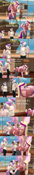 Size: 1920x9720 | Tagged: safe, artist:papadragon69, derpibooru import, princess cadance, princess flurry heart, princess skyla, anthro, 3d, bluey, book, butt bongo fiesta, comic, image, not sweetie belle, parody, png, reference, source filmmaker, youtube link in the description