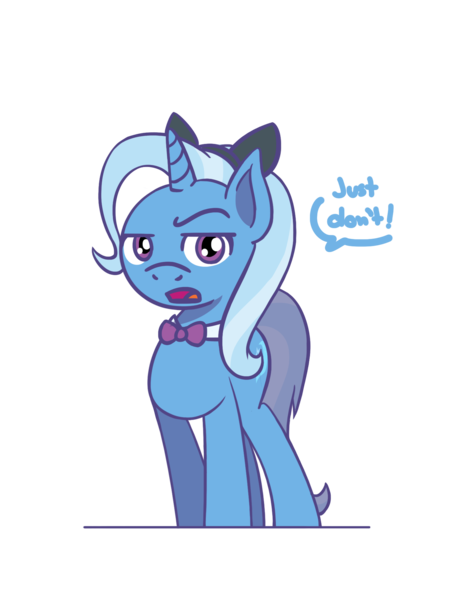 Size: 1350x1800 | Tagged: safe, artist:flutterluv, derpibooru import, trixie, pony, unicorn, bowtie, cat ears, eyebrows, image, png, raised eyebrow, simple background, solo, speech bubble, transparent background, trixie is not amused, unamused