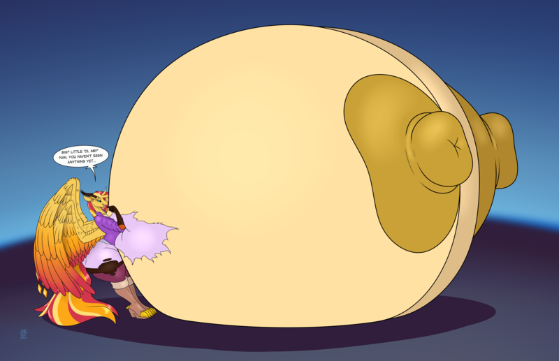 Size: 8916x5760 | Tagged: questionable, artist:badgerben, derpibooru import, oc, oc:hestia, anthro, draconequus, big breasts, breast expansion, breasts, breasts on floor, busty oc, clothes, colored wings, commission, dialogue, draconequus oc, female, females only, growth, horn, huge breasts, hyper, hyper breasts, image, impossibly large breasts, multicolored wings, nipples, nudity, png, wardrobe malfunction, wide hips, wings