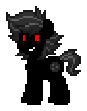 Size: 180x228 | Tagged: safe, derpibooru import, oc, oc:blue cookie, unofficial characters only, earth pony, creepy, creepy smile, dark skin, earth pony oc, halloween, holiday, image, pixel art, png, red eyes, simple background, smiling, solo, spooky, transparent background