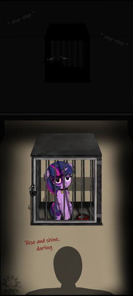 Size: 2063x4602 | Tagged: semi-grimdark, artist:truedepressed, derpibooru import, twilight sparkle, human, pony, unicorn, abuse, abusive human, beaten up, black eye, bleeding, blood, bloody mouth, bowl, bruising, cage, captive, collar, comic, commission, cruel, crumbs, crying, cut, dark room, dimly lit, dog tags, door, empty room, fear, female, filly, filly twilight sparkle, floppy ears, foal, foal abuse, food, food bowl, gruel, helpless, horn, horn ring, image, indoors, jewelry, jpeg, lock, locked, looking at you, looking up, offscreen character, padlock, pain, question mark, ring, room, sad, scared, sitting, slave, slave collar, speech, talking, tears of pain, tears of sadness, text, twilybuse, unicorn twilight, younger